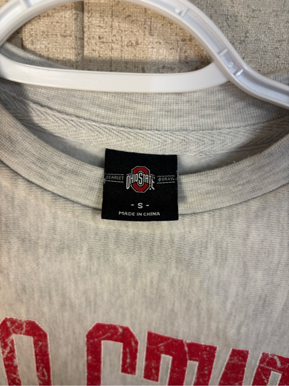 Ohio State Lightweight Crewneck Sweatshirt in Light Gray with Red Print - Picture 3 of 4